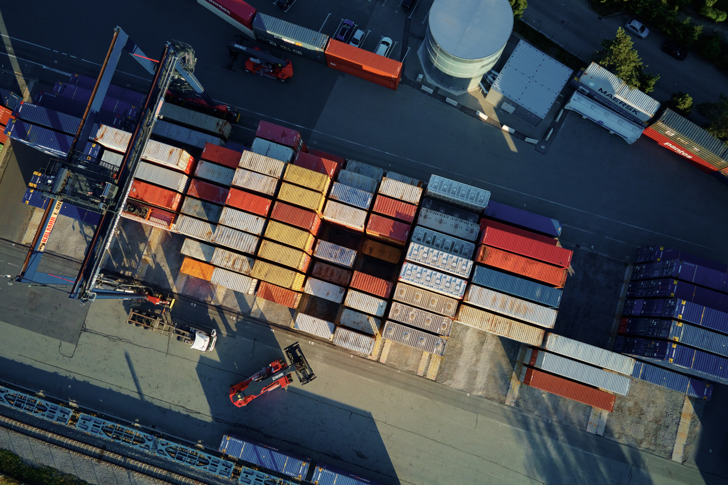 Containers warehouse, aerial view. Shipping and logistic concept