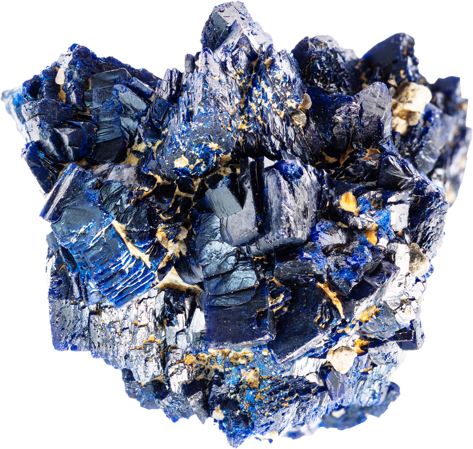 Raw Azurite Mineral Crystals on White Background 